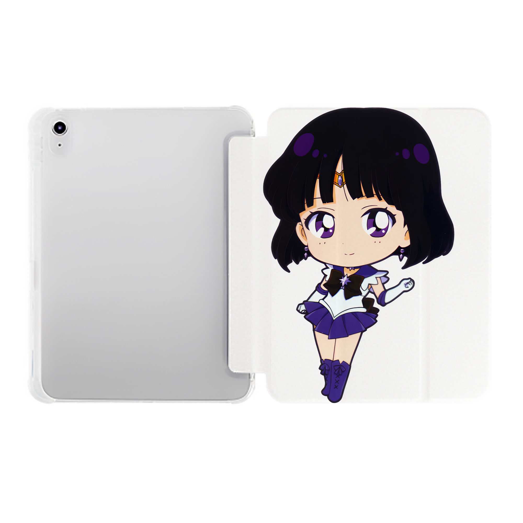 （画像用） 美少女戦士セーラームーン 土萠ほたる Sailor Moon Tomoe Hotaru （セーラーサターン；Sailor Saturn） IPad ケース ペン収納付き 三つ折りスタンド PUレザー×シリコン 対応機種9.5/10.5/10.9インチ